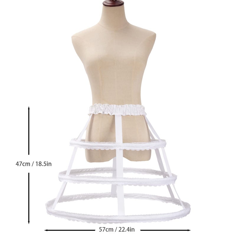 MAYSONG Cage Hoop Skirt Petticoat Dress Pannier Bustle Crinoline Underskirt 3 Hoops White Lace - Image 2